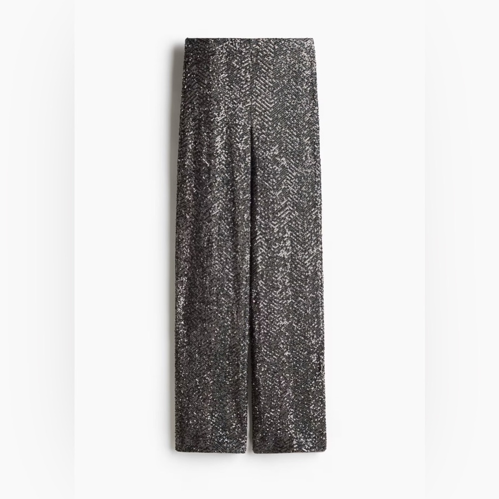 H&M sequin Metallic Festive Grey Holiday New Years Straight Leg Pants slacks xs‎